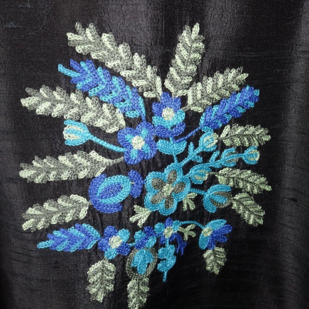 Norm Thompson Silk Black and Blue Floral Blazer 2x - Picture 6 of 16